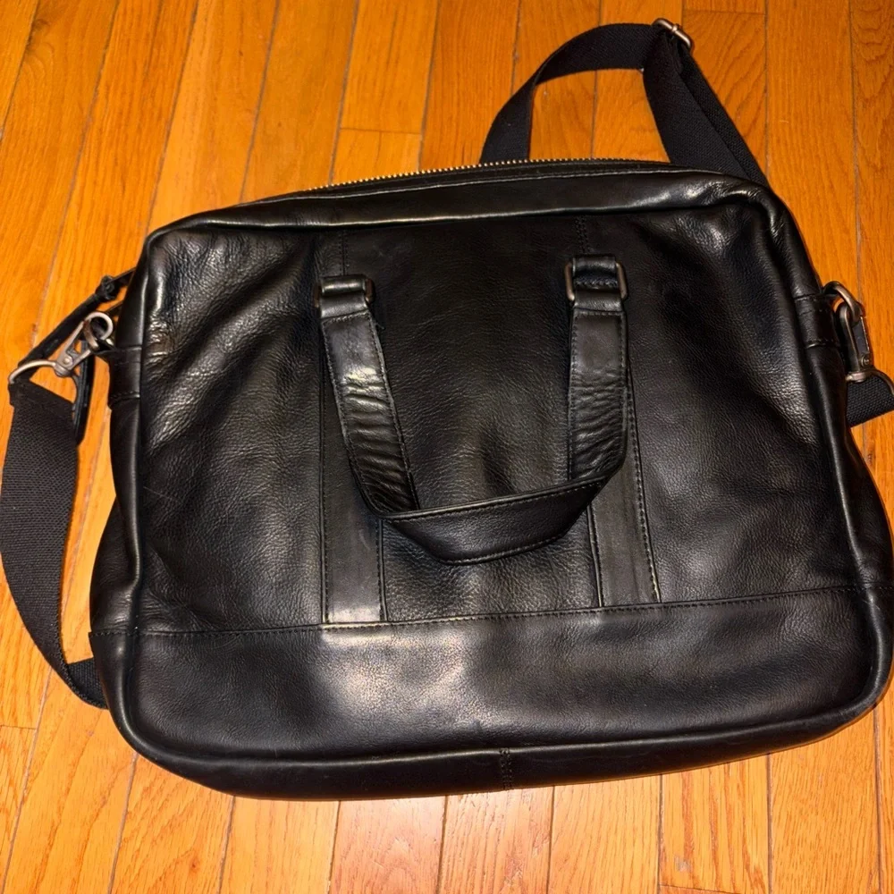 James Campbell Black Leather Laptop Bag